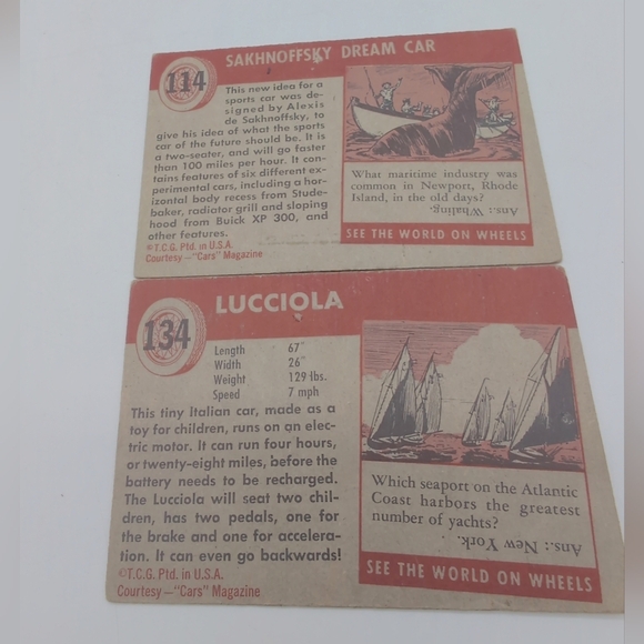 1954 Topps Car Card Set 6 Prototypes  Cemo Turbo, Lucciola, Allen Williams++ - Picture 6 of 8